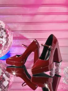 CUCCOO LuxiPop High-Heeled Thick-Soled Platform Fashionable And Simple Banquet Shoes - Burgundy - View 3