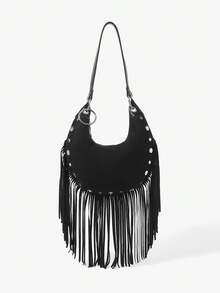Maija 女士单肩包、流浪包、手提包、流苏包、复古包、铆钉包、经典包、时尚包、优雅包、简约包、个性化包、百搭包、经典包，适合通勤、办公、约会、日常、购物、下午茶等场合。 - 黑色 - 查看 2