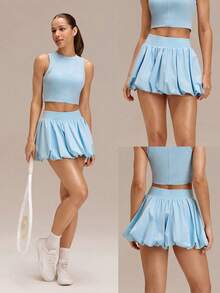 GLOWMODE 情人节重磅新品 防紫外线 吸汗速干 凉爽舒适 内置短裤口袋 防滑手柄 微气泡迷你裙 高尔夫 网球 匹克球 日常休闲装 - 淺藍色 - 查看 7