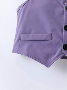 SHEIN Boys 3 Piece Formal Fall Suit Set, Toddler To Teen Dress Outfit With Vest, Shirt & Bow Tie, Gentleman Kids Wear For Prom Wedding Graduation Birthday Party - Dusty Purple - View 6