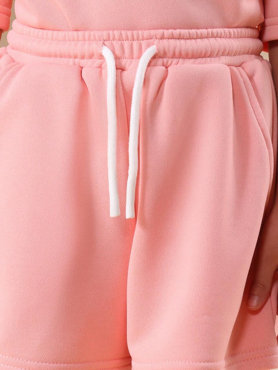 Girls Pink Oversized Cropped T-Shirt And Matching Shorts Summer Co-Ord Set With Rhinestone Moon Print Crew Neck Short Sleeves