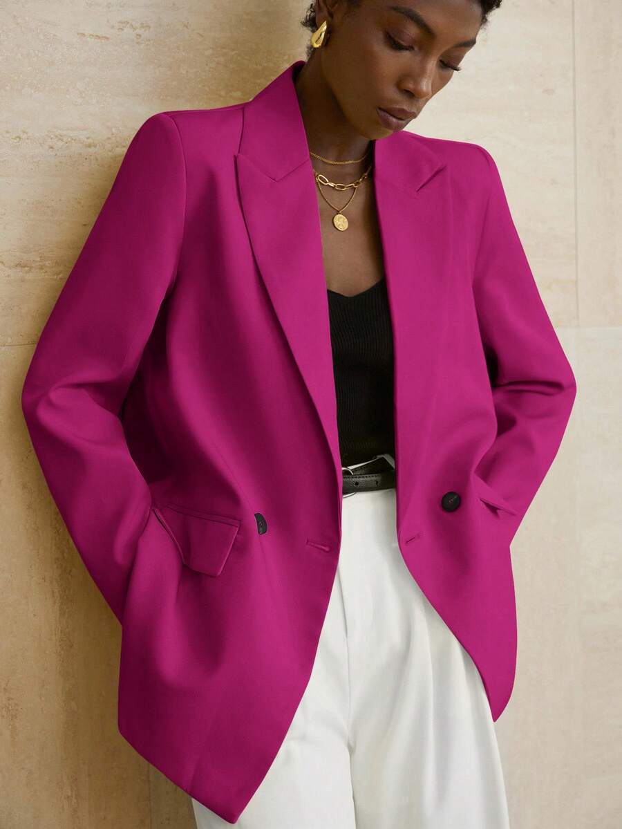 Aveloria Modichic Women's Business Style Solid Color Double-Breasted Blazer Jacket For Commuting, Autumn - Rose Red - View 1