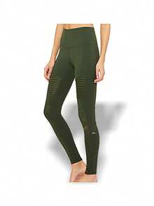 Alo Yoga Leggings HIGH WAIST MOTO Sweat Absorption Breathable Lightweight Solid Good Elasticity Easy To Wash Running Cycling Women Dark Green W5494R - HUNTER/HUNTHER GLOSS - Màu xanh lá cây đậm - Xem 3