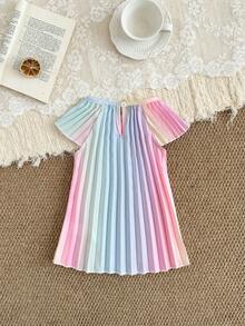 SHEIN 女婴3个月-3岁连衣裙，1件套休闲可爱日常夏季女童装，彩色无袖褶皱连衣裙 - 彩色 - 查看 3