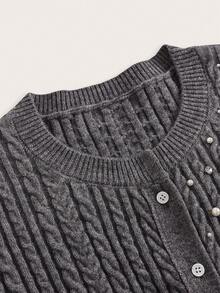 Uhlyne Áo khoác cardigan dệt kim màu xám với họa tiết hạt cườm, thích hợp cho Halloween, áo len nữ, mùa Xuân/Thu/Đông, phong cách retro, trang phục công sở, trang phục giáo viên, trang phục tựu trường, mùa thu, phong cách công sở thường ngày, phong cách quý tộc cổ điển, phong cách học thuật sinh viên. - Xám - Xem 10