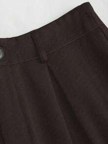 EMERY ROSE Plus Size Letter Print Wide Leg Casual Office Pants - Chocolate Brown - View 4