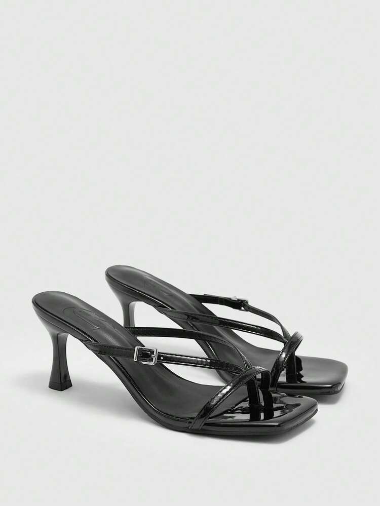 CUCCOO BIZCHIC Women Shoes Square Toe Kitten Heel Black Flip-Flops Women's Sandals Stylish And Comfortable Daily Versatile Commuter Women's Sandals Slippers