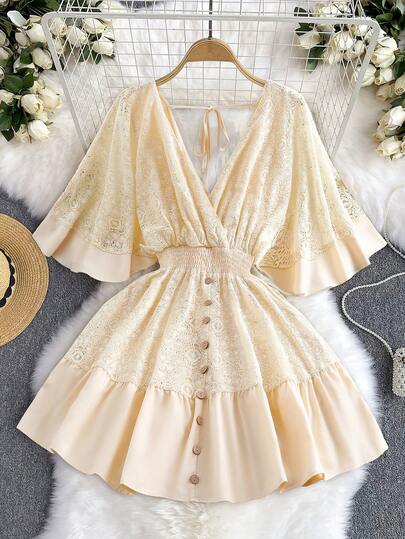 Franclia 女士镂空露背纽扣装饰连衣裙