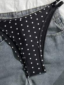 Swim Mod Conjunto de bikini de dos piezas con tirantes finos, de color negro con lunares blancos, traje de baño sexy para vacaciones de verano - Multicolor - Ver 4