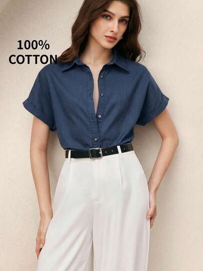 BizChic Camisa de mujer de manga corta con cuello y botones, de estilo urbano moderno y elegante, versátil para uso diario, con estilo retro de los 90. Adecuada para Navidad, Año Nuevo, San Valentín, fiestas, playa, graduación, moda, festivales, vacaciones, bodas, citas, fiestas, conciertos, brunch, aeropuerto