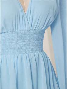 SHEIN ICON Women's Solid Color Shirred Shirred Waist Elegant Mini Dress, Suitable For Dates And Parties - Baby Blue - View 7