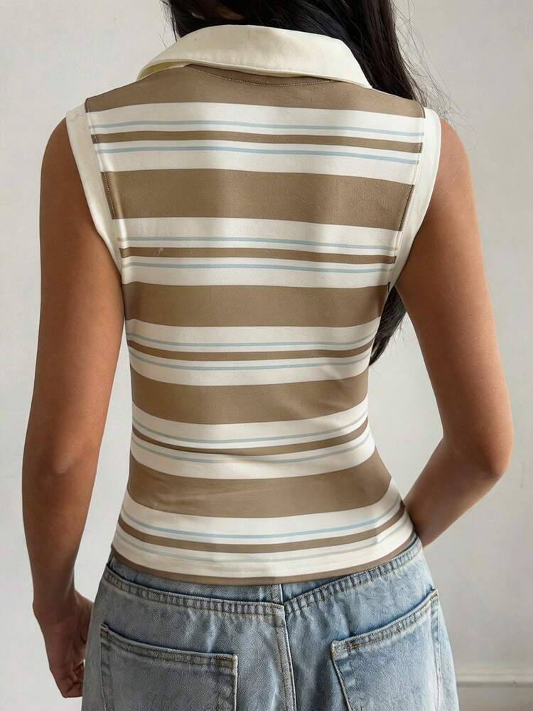 Women's Casual Striped Collared Tank Top, Summer