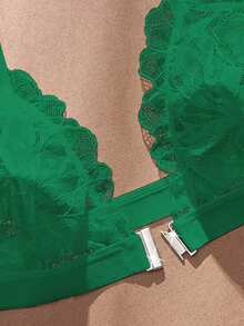 Crystal Vow 2pcs Sexy Lace Patchwork Front Closure Lingerie Set For Women - Green - View 7