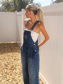 Sydney Algeri Quần yếm denim rộng rãi, giặt thường ngày dành cho nữ - Giặt tối - Xem 2