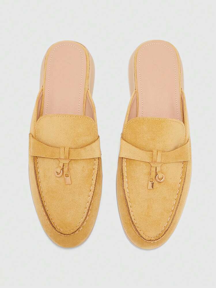 CUCCOO BIZCHIC Women Shoes Fashion Apricot Suede Comfortable Commuting Women's Flat Mule Shoes Women's Flat Shoes Slippers Suitable For Outdoor Shopping To Work Daily Versatile Women's Shoes