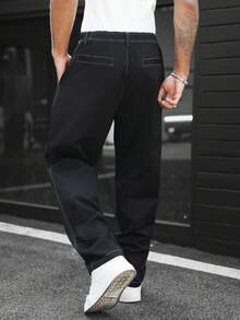 Manfinity Homme 男士工装裤，休闲宽松版型长裤，适合海滩、通勤、锻炼、户外、健身、慢跑等场合，春秋季穿着舒适。 - 黑色 - 查看 2