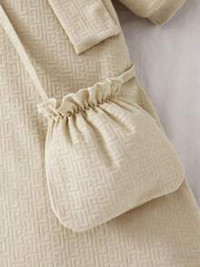 Girls' Elegant Solid Color Spring/Summer Dress, Girls' Solid Color Bow Round Neck Vest Spliced Mesh Skirt Matched With Fashionable Bag, Gentle Lady Style, Comfortable Multifunctional Daily Outfit, Girls Clothing - Apricot - View 4