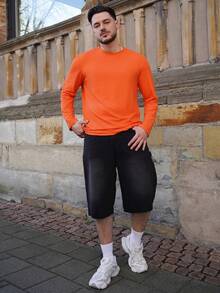 LEOGASHI LEOGASHI Men's Solid Color Long Sleeve T-Shirt, Casual Simple Fashion For Everyday Wear, For Fall - Burnt Orange - View 1