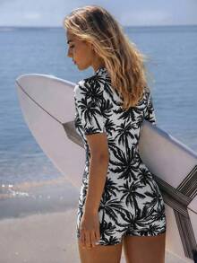 Swim SPRTY Áo tắm liền thân in họa tiết toàn thân cổ chữ V dành cho nữ, thích hợp cho kỳ nghỉ biển, tiệc bể bơi, tiệc bãi biển. Áo tắm liền thân chống nắng dành cho nữ. - Đen và trắng - Xem 3