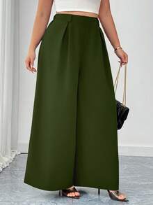 Elenzga Bequeme Hose mit elastischem Bund und weitem Bein, schwarz, geeignet für Büro und Alltag, Bestseller für Frühling, Sommer und Herbst, Große Größen - Armeegrün - Übersicht 3