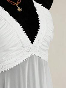 SHEIN ICON 不对称网纱拼接露背吊带上衣 - 白色 - 查看 9