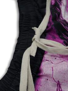 ROMWE MEN Goth 2026 Pantalones cortos casuales con estampado de figura de calle para hombres, adecuados para primavera y verano - Multicolor - Ver 3