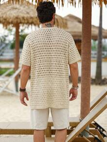 Manfinity Homme Cardigan casual da uomo con lavorazione traforata - Albicocca - Visualizzare 2