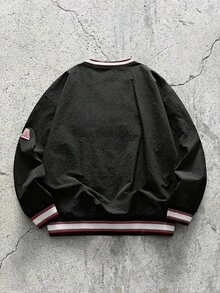 EVRINFINITE 男士時尚運動衫 V 領刺繡運動衫 Y2K 風格大學運動風舒適運動衫 - 黑色 - 查看 4
