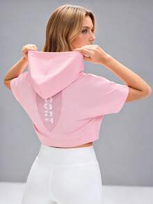 Sovereign Charm Women's Bat Print Loose Fit Hooded Short Sleeve Sweatshirt - Pink - View 5