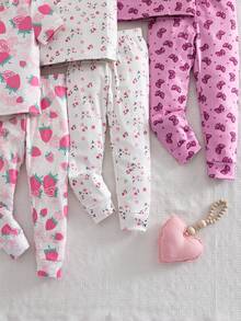 Genkimix Kids 6pcs Young Girl' Short Sleeve Snug Fit Pajama Set With Bow & Heart Prints, Stretchy, Machine Washable, Comfortable Fit, 3 Sets Sold Separately - Multicolor - View 5