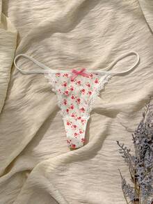 CottageSlumber 3pcs/Set Women's Bow Lace Patchwork Floral Print Thong Panties - Multicolor - View 7