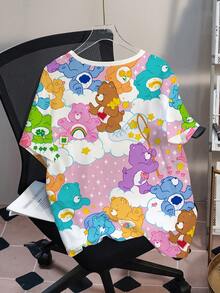 SHEIN X Care Bears 大码女式卡通印花休闲百搭日常短袖T恤 - 白色 - 查看 2