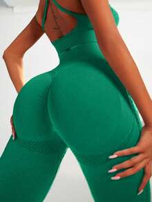 Gameset SHEIN Sport Quần legging thể thao không đường may, cạp rộng, quần legging thể thao nữ, quần legging thể thao liền mạch cho nữ, quần legging thể thao nữ. - màu xanh lá - Xem 3