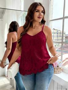 Reflora Camiseta de encaje de unicolor elegante de talla grande para verano - Burdeos - Ver 1