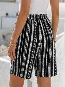 Faunlyn 女士休闲抽绳腰宽松短裤，适合夏季日常穿着 - 黑與白 - 查看 2