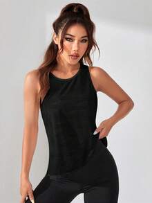 Slayform 网眼拼接交叉露背运动背心 女士运动服 露背健身上衣 露背运动上衣 女士健身服 女士上衣 减肥健身上衣 - 黑色 - 查看 3