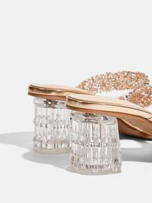 CUCCOO TILAWA Women's Fashion Crystal Glass Rhinestone Decor High Heel Sandals, Suitable For Outdoor Activities And Parties, Spring/Summer Shoes, Spring Break Easter Prom Heels Summer Shoes - Champagne - View 5