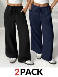 SHEIN PETITE Pantalones de mujer de color albaricoque, negro y multicolor. Conjunto de dos piezas que combina fácilmente para múltiples ocasiones, casual y cómodo para todo uso - Multicolor - Ver 9