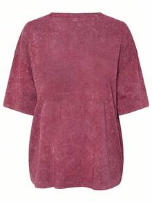 EMERY ROSE Plus Size Women Heart Pattern Print Casual Loose Mid-Length Short Sleeve Round Neck T-Shirt - Dusty Pink - View 2