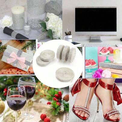 1 cuộn ruy băng đính đá pha lê tự dính - Nhãn dán ruy băng kim cương DIY với đá pha lê 2mm cho các hoạt động thủ công mỹ nghệ, cuộn ruy băng bạc lấp lánh cho trang trí điện thoại, xe hơi.