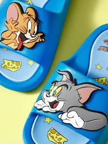TOM & JERRY X SHEIN 可爱卡通蓝色男童及儿童拖鞋，速干、轻便、耐用的EVA材质，男女通用，适合在家、浴室、游乐场、游泳池、海滩等室内外穿着。 - 藍色 - 查看 2