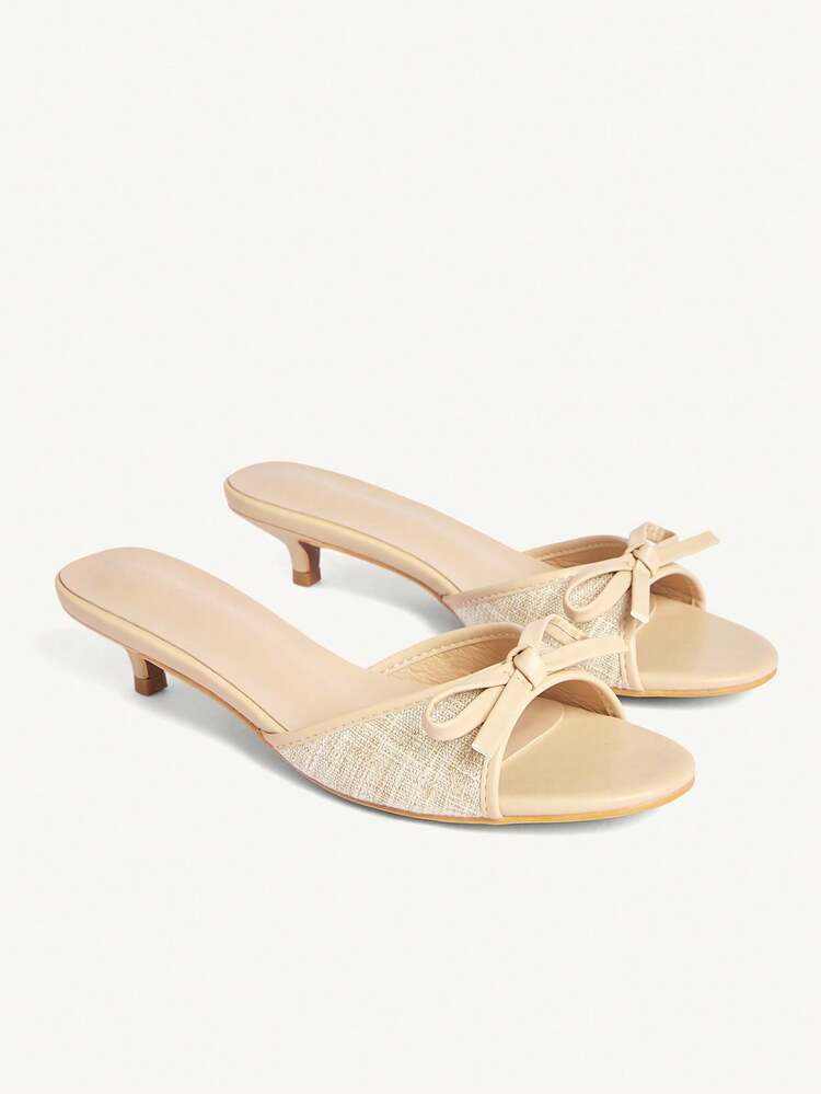CUCCOO CHICEST Women Shoes Apricot PU Bow Design Elements Fashionable And Comfortable Spring And Summer Vacation Kitten And Cool Slippers