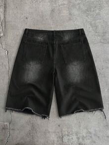 AXEPEAK Men's Black Rhinestone Embellished Loose Fit Bermuda Shorts Rhinestone Jorts Men - Black - View 3