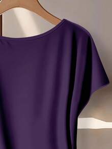 EMERY ROSE 女士紫色碎花撞色系带蝴蝶结衬衫和直筒宽松裤两件套，休闲女士短袖上衣，女士两件套休闲上衣，夏季女士上衣，女士上衣和衬衫，女士优雅上衣，女士休闲上衣，女士最新款上衣，女士新款休闲衬衫 - 彩色 - 查看 5