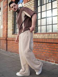 LEOGASHI LEOGASHI 男士休闲梭织宽松长裤，日常年轻休闲风格 - 卡其色 - 查看 1