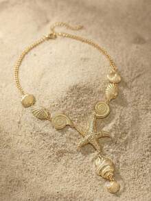 Arave 1pc European & American Style Unique Seashell, Starfish Metal Necklace, Ocean Themed Necklace For Women - Yellow Gold - View 5
