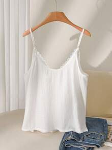 CosyJoli Áo camisole mùa hè cỡ lớn không tay, dây mảnh, phối ren, họa tiết trái tim. - Đỏ và trắng - Xem 2