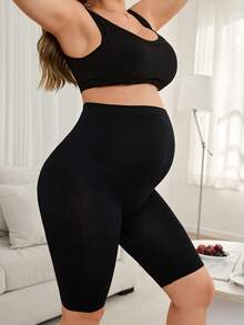 1 pieza Leggings de maternidad negros ajustados y cómodos - Negro - Ver 3