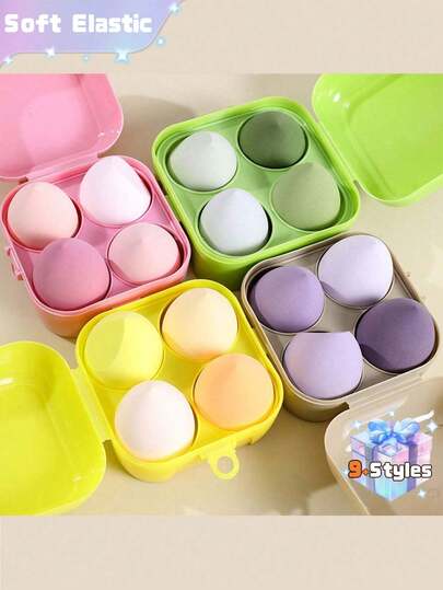 8个/4个化妆海绵套装，带彩色收纳盒，包含面部和卸妆海绵，超柔软、弹性十足，干湿两用，多种颜色可选，专业化妆工具，适合所有肤质。可用于化妆、家居装饰、梳妆台、旅行、卧室等场合。也可用于化妆配件、粉扑、美妆蛋、散粉扑、化妆海绵等。价格实惠，适合作为圣诞礼物、化妆品、化妆工具等。是馈赠佳品，尤其适合送给女性，是圣诞礼物的理想之选。也是旅行必备品。