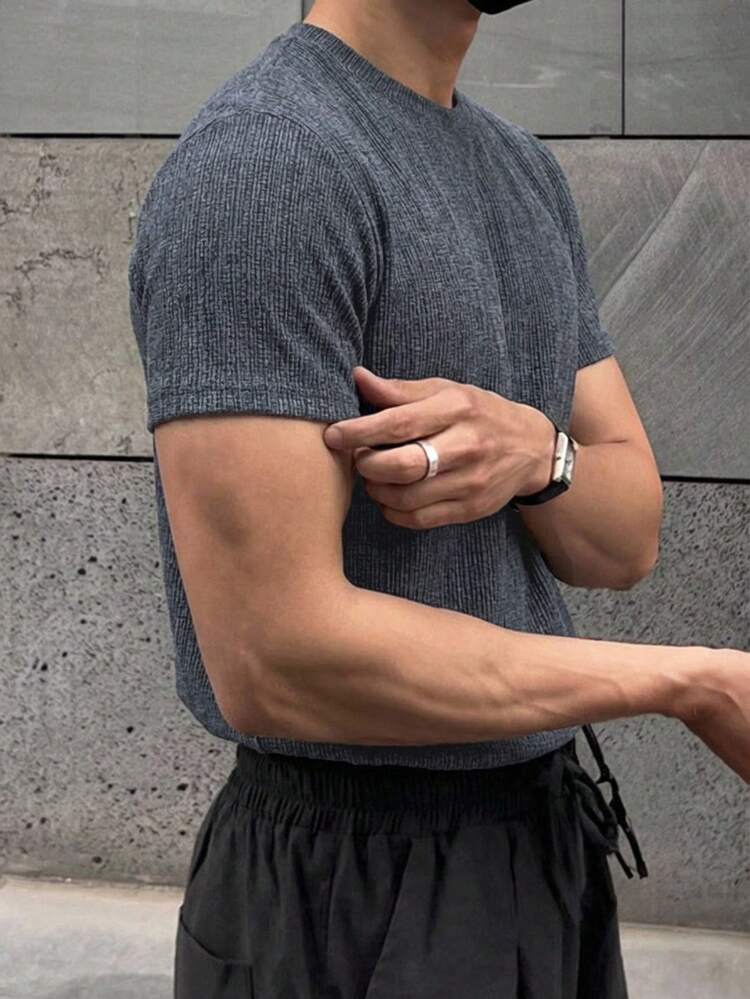 Navy Blue Short Sleeve T-Shirt For Men, Summer